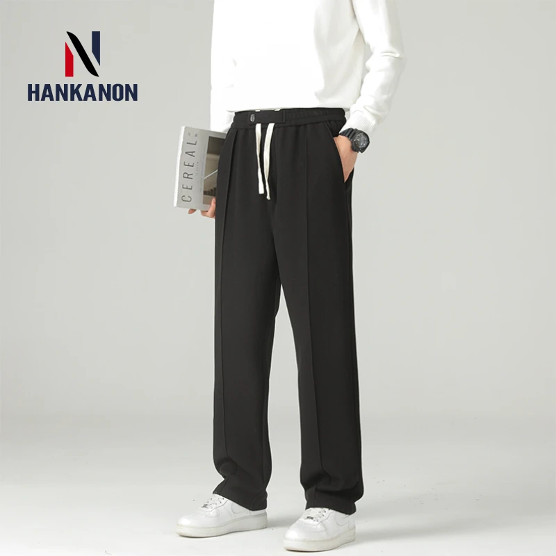 Men's Plaid Wool Straight Pants for Keeping Warm in Autumn and Winter 2024, with Elastic Waist, Suitable for Daily Commuting.