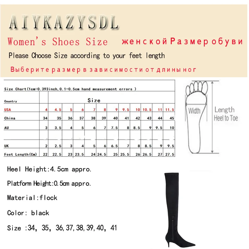 AIYKAZYSDL Spring Autumn Women Med Low Heel Boots Kitten Heel Fashion Slim Fit Slender Long Flock Faux Suede Boots Over The Knee