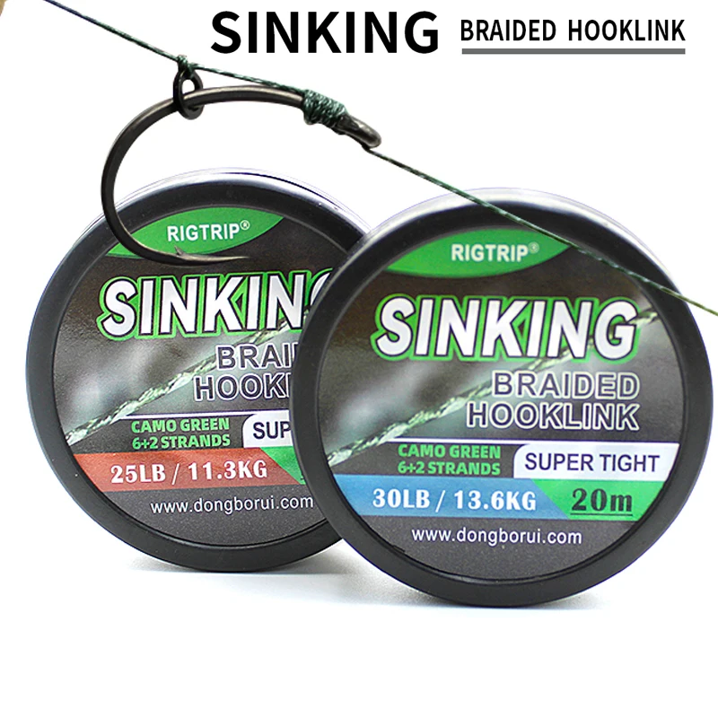 

1pc 20m Carp Fishing Line Sinking Hooklink 25LB 30LB Camo Green Super Tightwoven 6+2 Strands For Carp Fishing Hair Rig Tackle