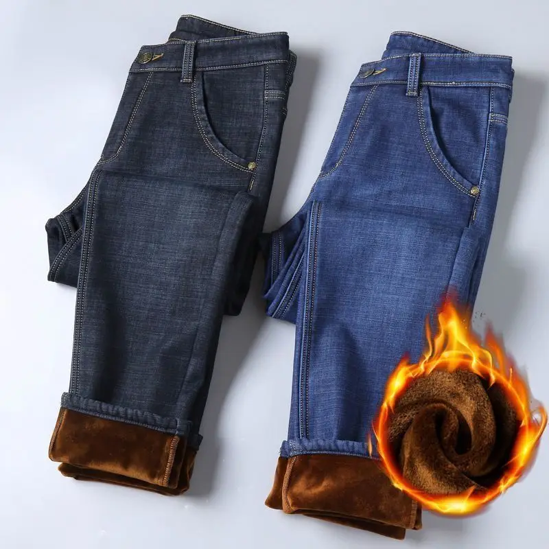 2022 plüsch Wolle Jeans herren Winter Warm Verdicken Thermische Hosen 28-40 Gerade Stretch Streetwear Boot Cut Täglichen hosen für Männer