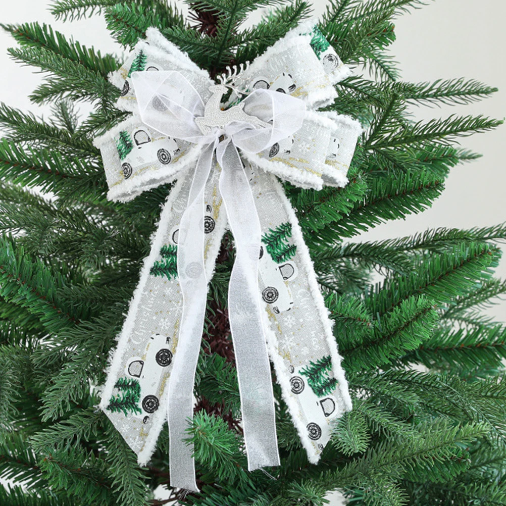 

2 pcs Christmas Tree naments Large Fabric Ribbon Bows Decorative Xmas Tree Topper Wreath Bow Reusable