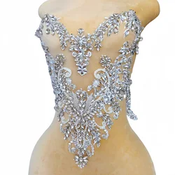 Glass Crystals Rhinestones Beaded,Sewing Costumes Wedding Dress Appliques Patches Front Body Decorations Sew on Lace Prom Crafts