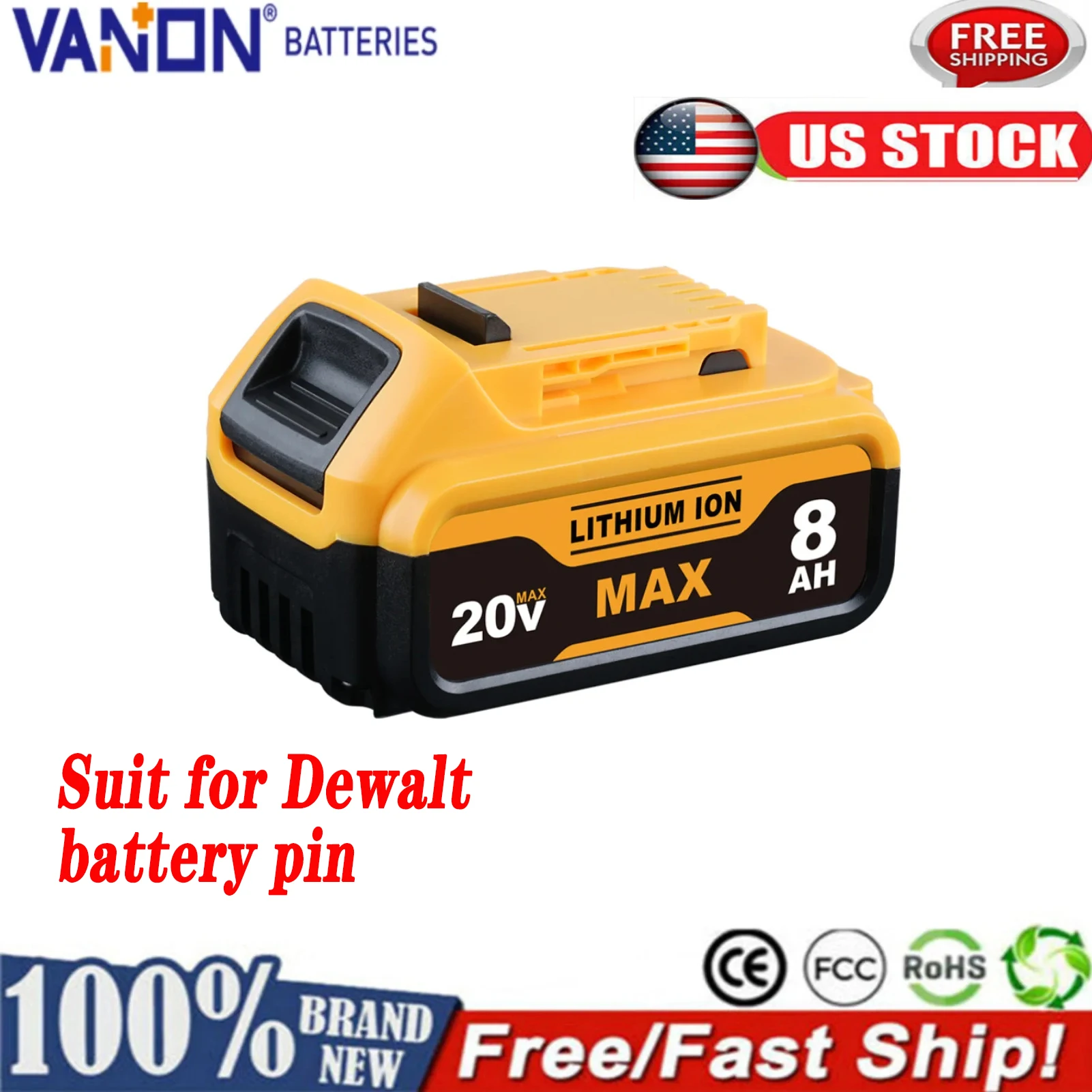 

Замена аккумулятора VANON 8,0 Ач DCB200 для Dewalt DCB205 DCB203 DCB206 DCB204 Макс. штифт литий-ионного аккумулятора 20 В