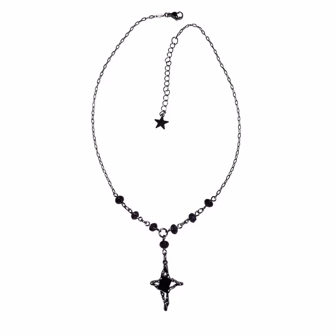 Lariat Rosary beaded necklace with Black Star pendant / whimsigoth Y2K grunge fairycore mall goth