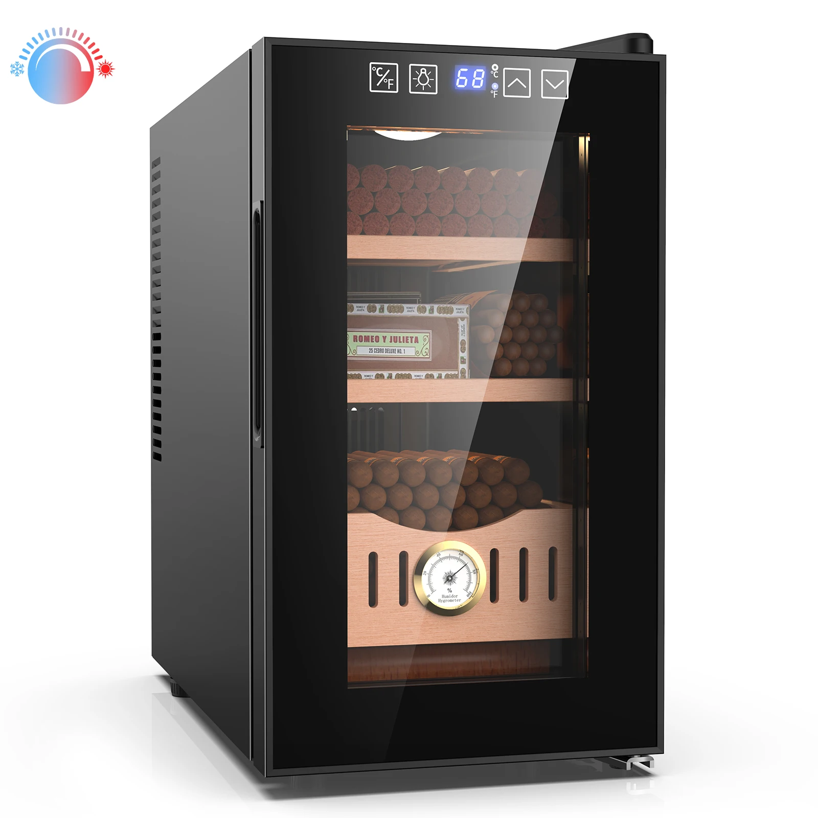 25L Thermostatic Electric Humidor, 200 Counts Large Cigar Humidor, Cooling and Heating Temperature Control Cabinet Cigar Fridge