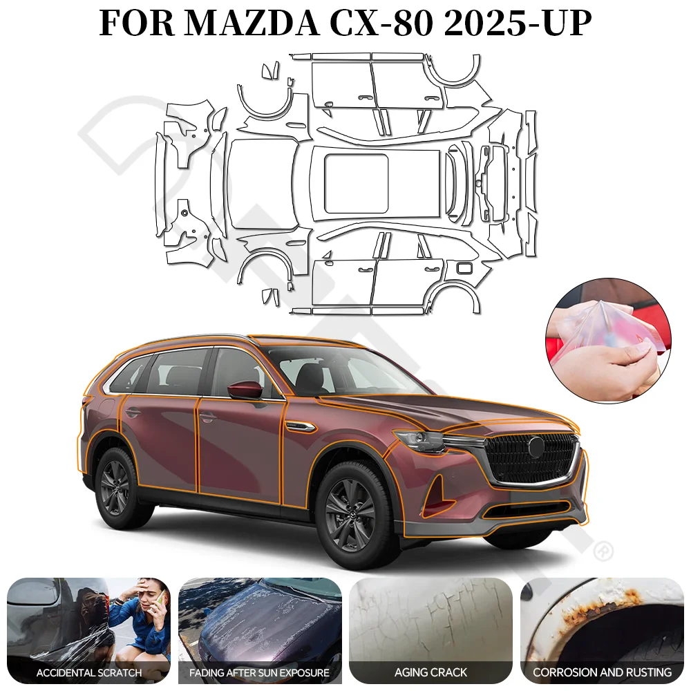 

For Mazda CX-80 2025-2026 PPF Car Film 9Mil Pre-Cut Paint Protection Film TPU Invisible Anti-scratch Resistant Vinyl Wrap Film