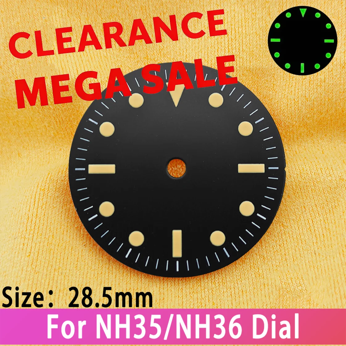 Retro 1960 SUB NH35 Dial 28.5mm C3 Green Luminous Sterile Dial Suitable For NH35/36 Movement Accessories Watch Dial Watch Faces
