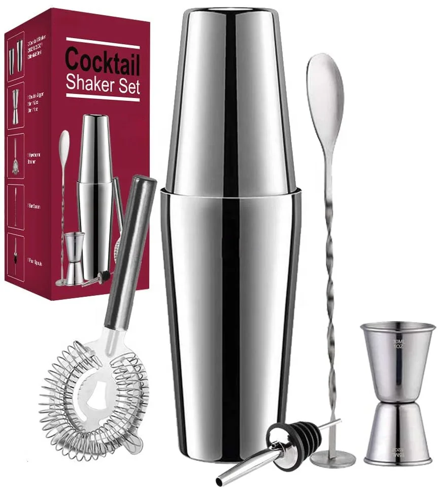 stllCamol Factory 8-Piece Professional Bartender Kit Stainless Steel Boston Shaker Accessories Mixology Bartending Kit Metal