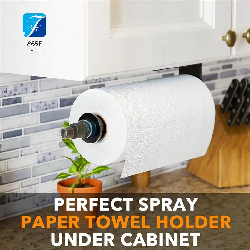 

A55F-Under Cabinet Holder Hanging Wall Mount Papertowels Roller For Kitchen And Bathroom (Black)