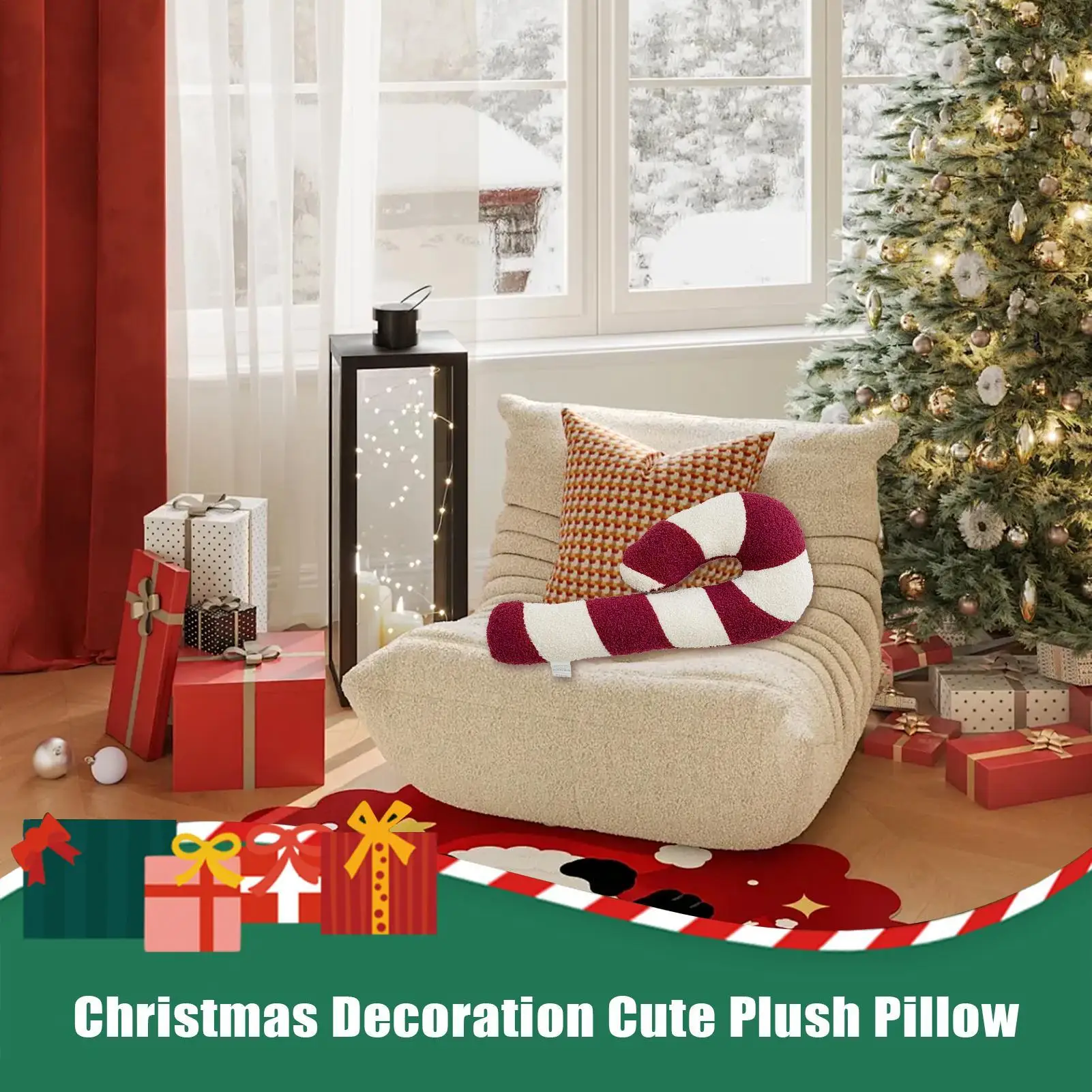 

Candy Cane Pillow Soft Cute Lollipop Christmas Soft Candy Shaped Plush Pillows For Women Adults Body Back Shoulder Arm Hip Chair