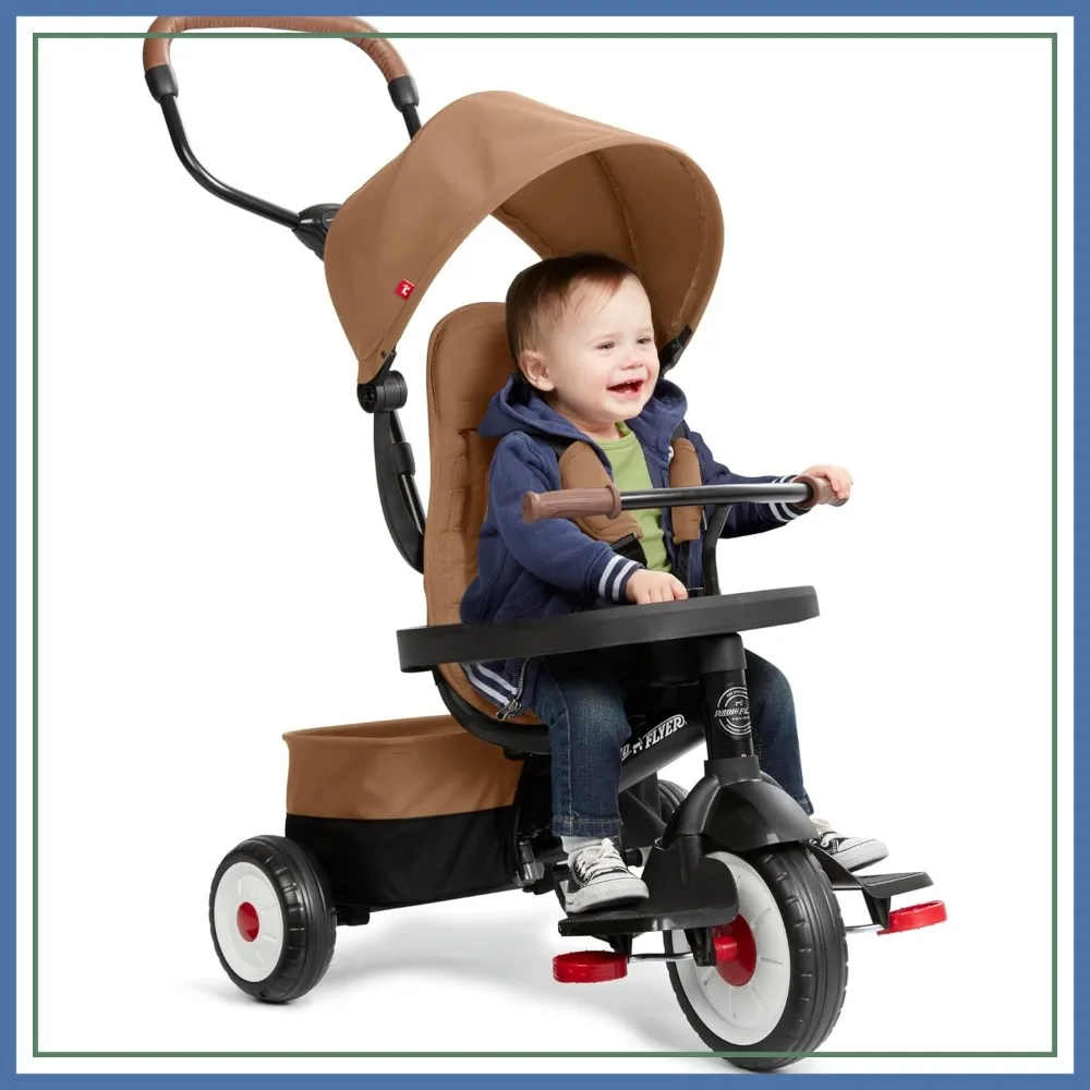 

4-in-1 Stroll 'N Trike for Toddlers, 3-Point Harness, Parent Controlled Steering, Rear Storage
