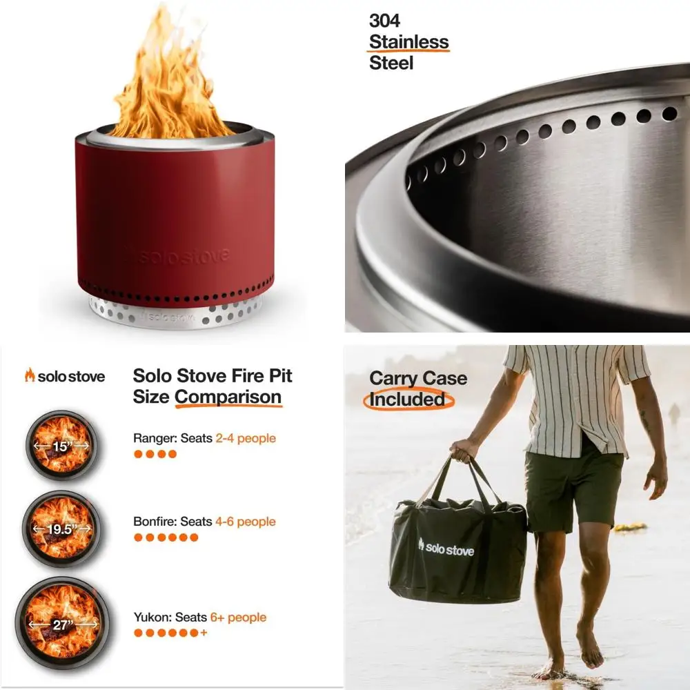 

portable 19.5" smokeless wood-burning fire pit with removable ash pan for outdoor use