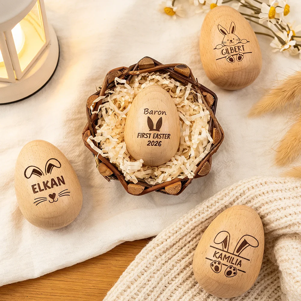 Personalisierte Holz-Ostereier für Kinder, Ostereiersuche-Set, Erstes Ostern Souvenir, Eierkorb-Füller, Frühlingsfeiertags-Zubehör