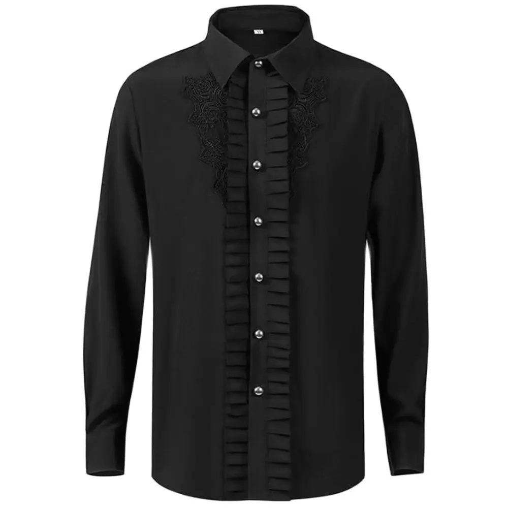 Mens Black Ruffled Pirate Shirts Vampire Renaissance Victorian Steampunk Gothic Medieval Shirt Men Party Halloween Costume Homme