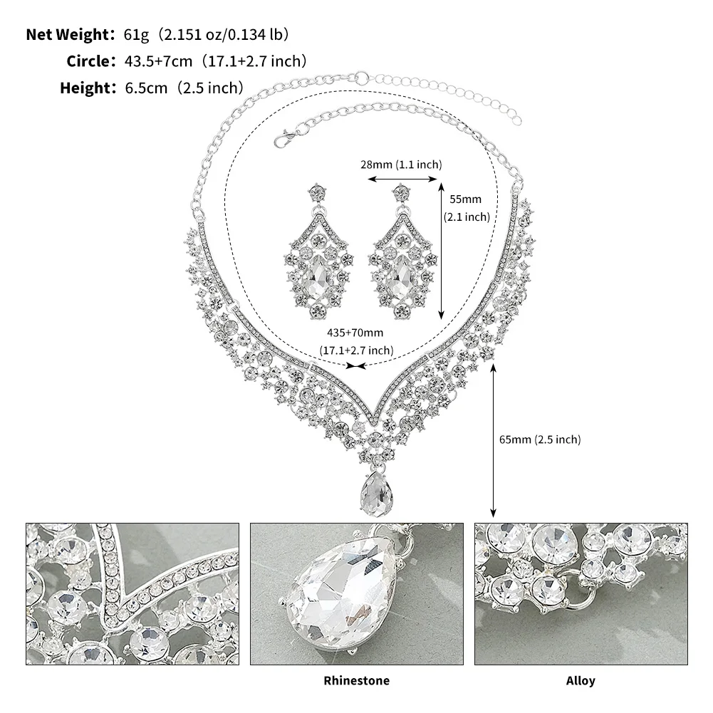 Set di collana e orecchini in cristallo barocco atmosferico europeo e americano, accessori per collane di gioielli da sposa per le donne