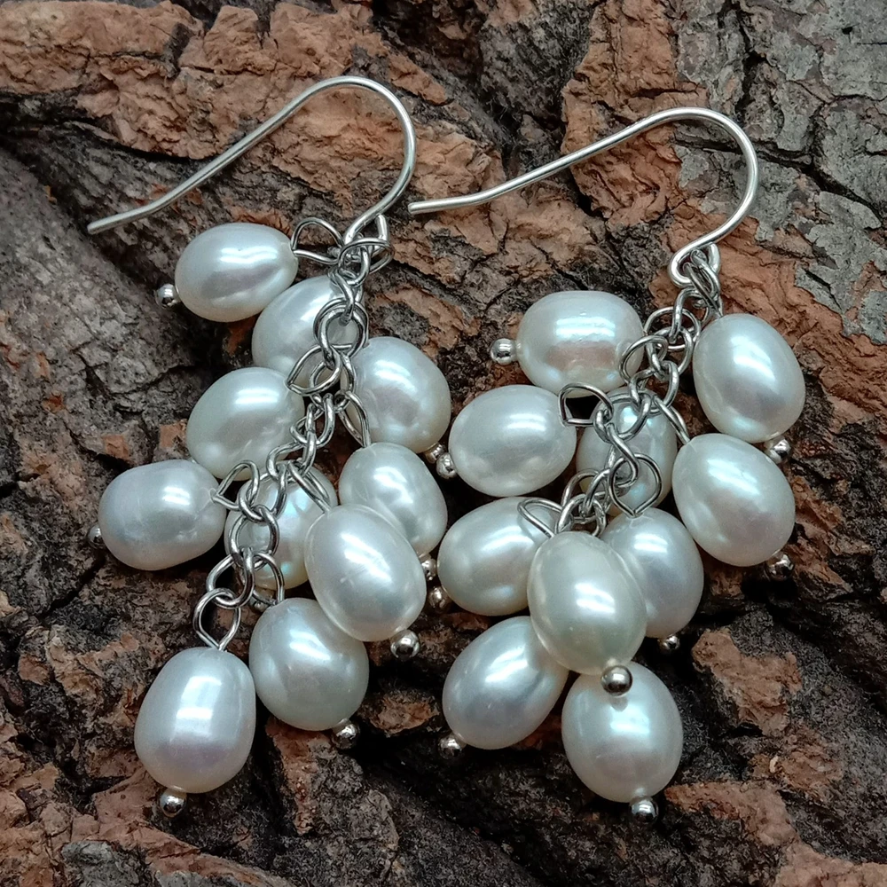 

cultured white rice pearl danlge hook earrings