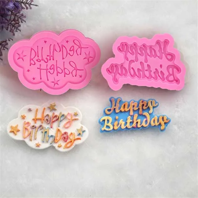 Molde de silicona con letras de feliz cumpleaños, herramientas para hornear pasteles y postres, Fondant y Chocolate, B0070