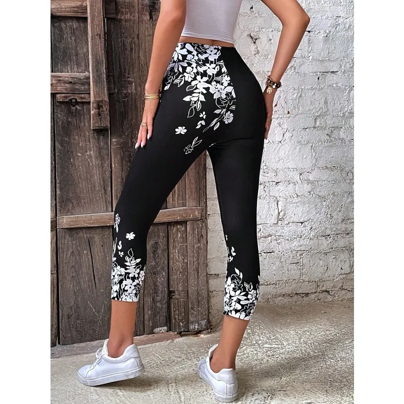 Pantaloni slim fit stile bohemien moda donna taglie forti 1XL-5XL Pantaloni lunghi casual con stampa floreale da donna