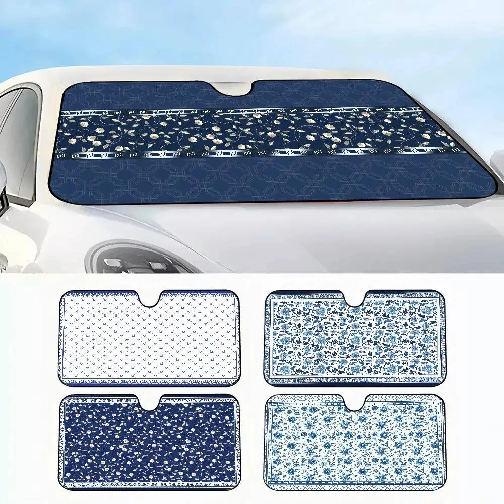 

Blue and white porcelain Car SunShade Car insulation windshield sunshade, UV blocking sunshade protector