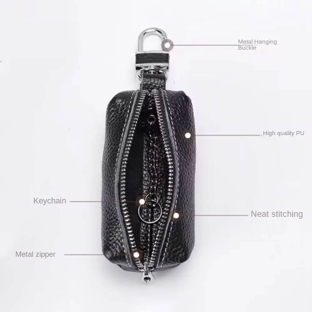 Portable Single/Double Zipper Key Storage Bag Simple Classic PU Leather Wallet Car Key Ring Elegant Coin Purse Keychain Car