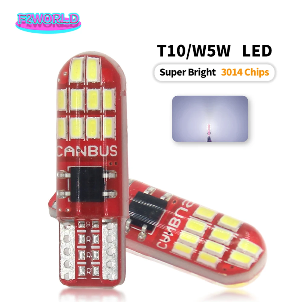 50pcs 3014 20SMD Canbus T10/W5W LED Car License Plate Clearance Light Bulb Side Marker Lamp Reading White 12V Autos Accessories