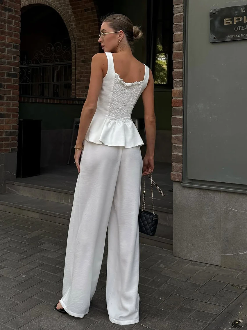 Martahqiqi White Ladies Nightwear Set Tank Top Pajamas Sleeveless Sleepwear Backless Nightie Pants Fashion Female Nightgown Suit