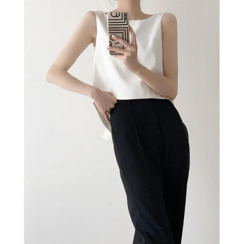 Temperament Bow Sexy Backless Tanks White Camis Crop Top Slim Women Blouse Blusas Mujer De Moda 2024 Verano Korean Shirts