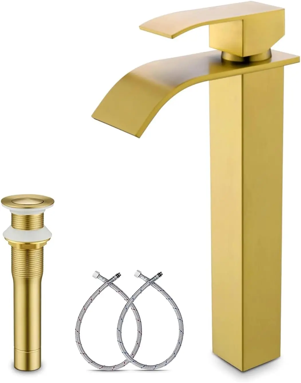 

Gold Vessel Sink Facuet, Brushed Gold Tall Bathroom Sink Faucet Waterfall Bathroom Faucet for Vessel Sinks Single Handle Bathroo