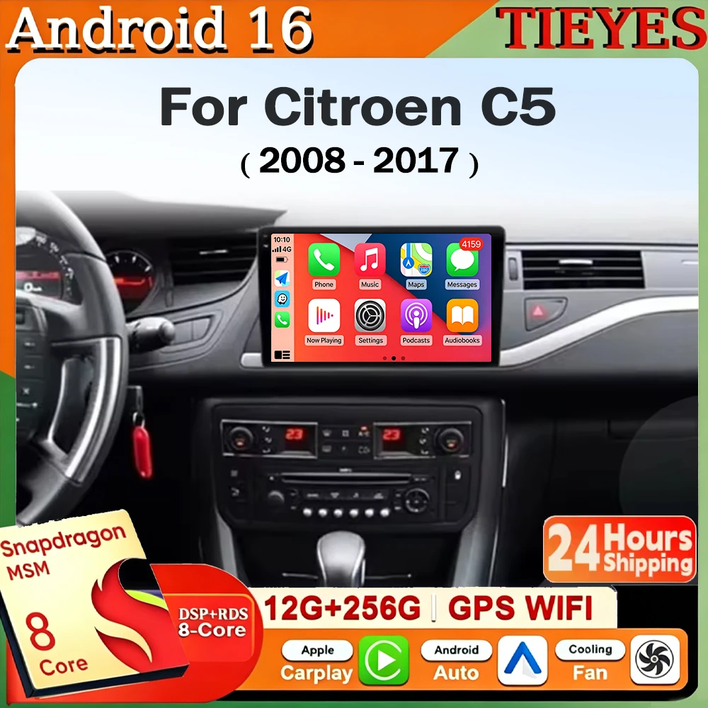 Android 16 Carplay Car Radio Multimedia For Citroen C5 2008 2009 2010 -2017 navigation video DVD Autoradio Stereo 2din Head Unit