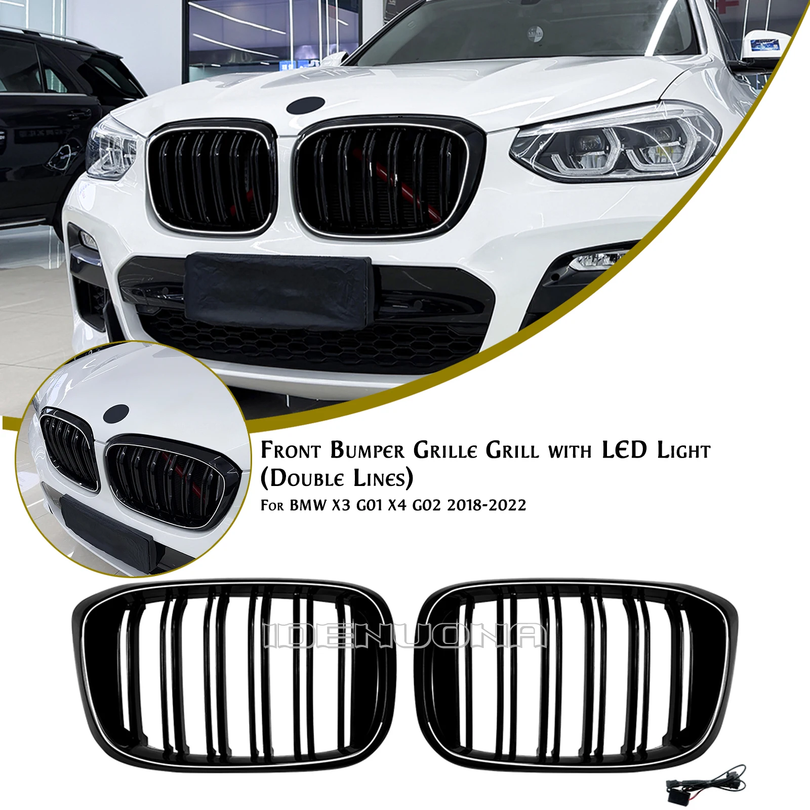

Передняя решетка радиатора (ноздри) с подсветкой для BMW X3 G01 2018-2021, X4 G02 2019-2021