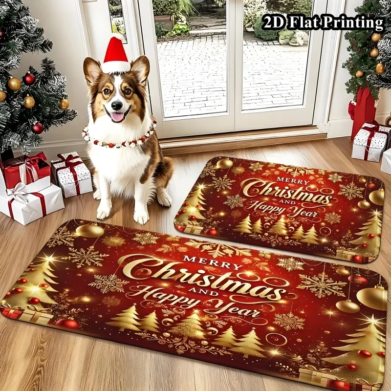 Merry Christmas Kitchen Mat Living Room Area Rug Holiday Home Decor Doormat For Bedroom Hallway Laundry Front Door Office Patio