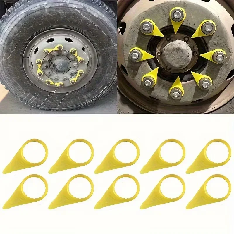 10pcs 32mm Tire Nut Indicator - Easy-To-Use Automotive And Truck Hub Bolt Loosening Detector Yellow Plastic Tire Nut Indicator