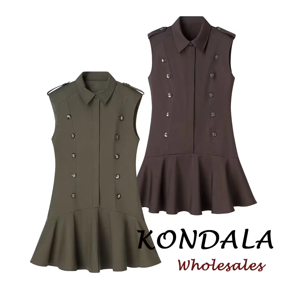 KONDALA Schickes Etuikleid für Damen, Mode 2026 Frühling, Polo A-Linien-Kleid, Vintage Einfarbig Braun, Streetwear Party Modernes Vestidos