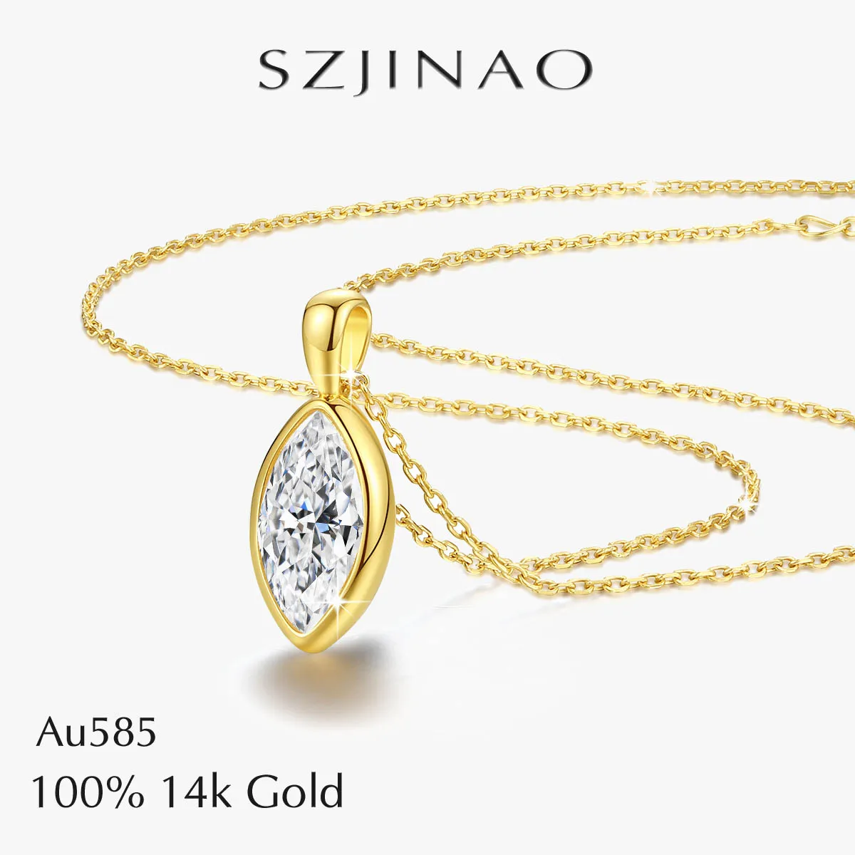 

Ожерелье-пасьянс из муассанита огранки маркизы, золото 14 карат, сертифицированное 100% подлинное для женщин, подвеска-цепочка на ключицу, юбилейное ювелирное изделие