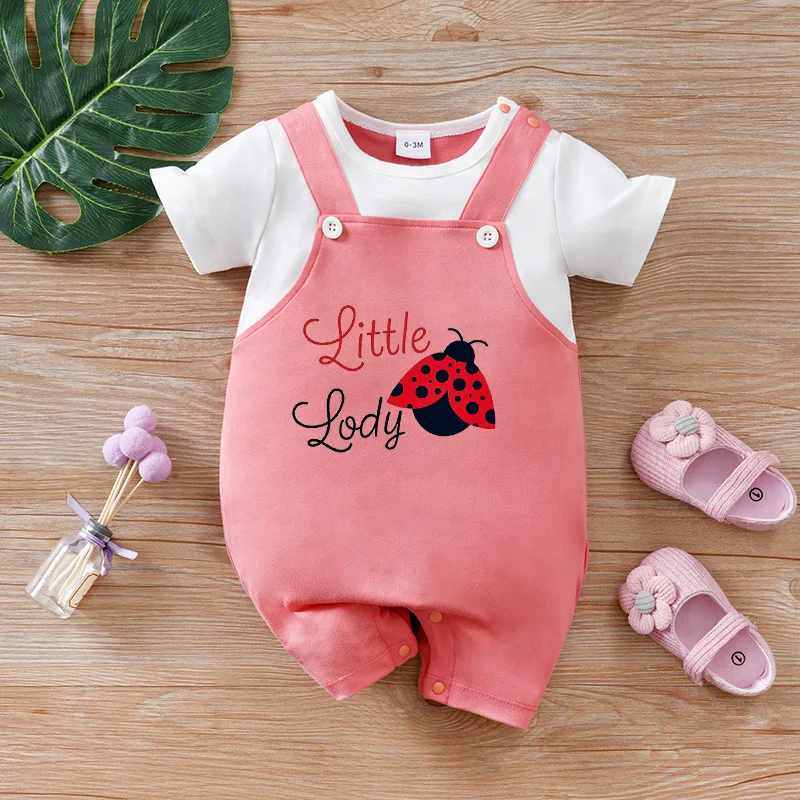 Bebé recién nacido verano falso 2 piezas siete estrellas mariquita dibujos animados lindo de manga corta cuello redondo traje de una pieza transpirable duradero Conv
