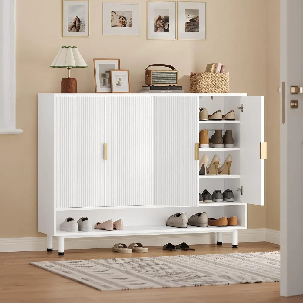

Shoe Cabinet with 4 Doors, Shoe Organizer with 3 Adjustable Shelves and Metal Legs, Large Capacity Shoe Cabinet Storage for Entr
