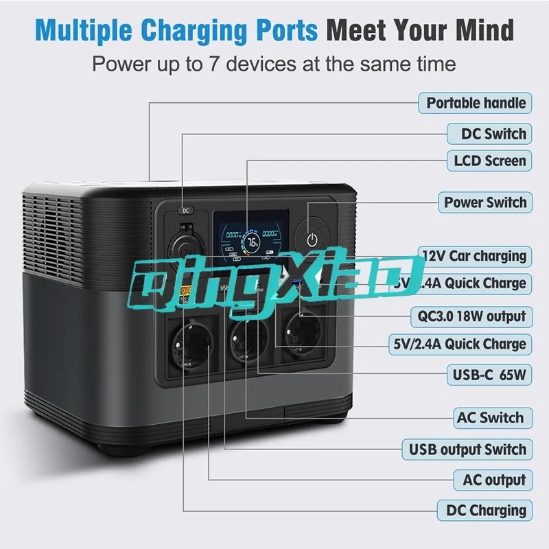 1800W Portable Power Station Lifepo4 Battery Emergency Backup Power With Ac Outlet For Outdoor Camping Home Use Display