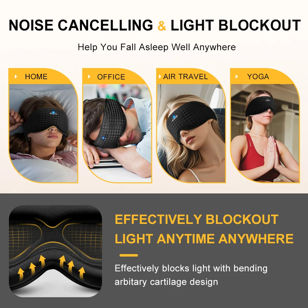 3D Bluetooth Sleeping Mask Headphones Eye Mask Wireless Music Sleep Mask Noise Reduction Blackout Sleeping Mask Eyes Slaapmasker view 5