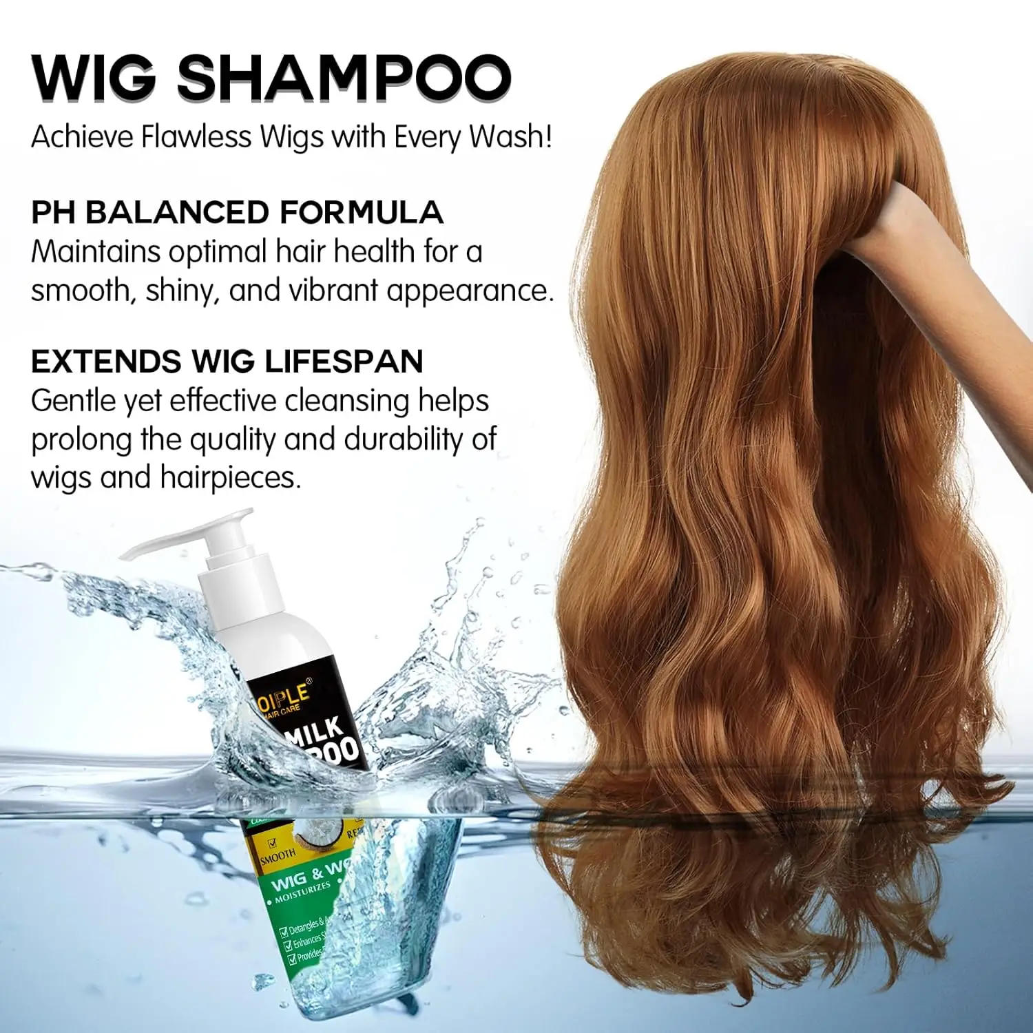 GOIPLE 3 in 1 Wig Care Kit with Shampoo Conditioner Spray and 9-Row Detangler Brush for Human Synthetic Hair Women - view 6