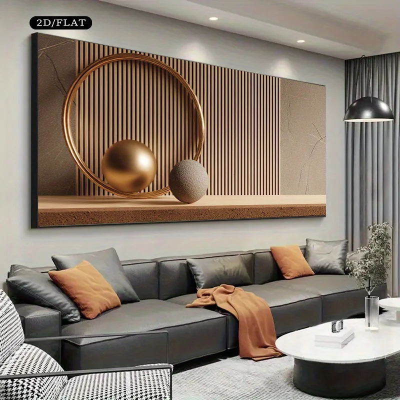2D Flat Large Modern Abstract Geometry Canvas Wall Art Unframed Beige/Neutral Sphere Circular Canvas Print for Living Room Decor