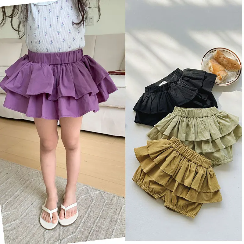 Girls Shorts 2024 New Children\'s Ruffled Pants Summer Safety Shorts for Kids Toddler Skirt Baby Outfits Clothing 1 To 8 Years