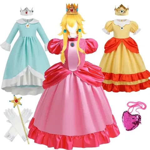 Vestito da principessa pesca Ragazza 2-10 anni Costume cosplay margherita Rosalina Dress Up Vestiti Bambini Compleanno Festa a tema Carnevale Outfit
