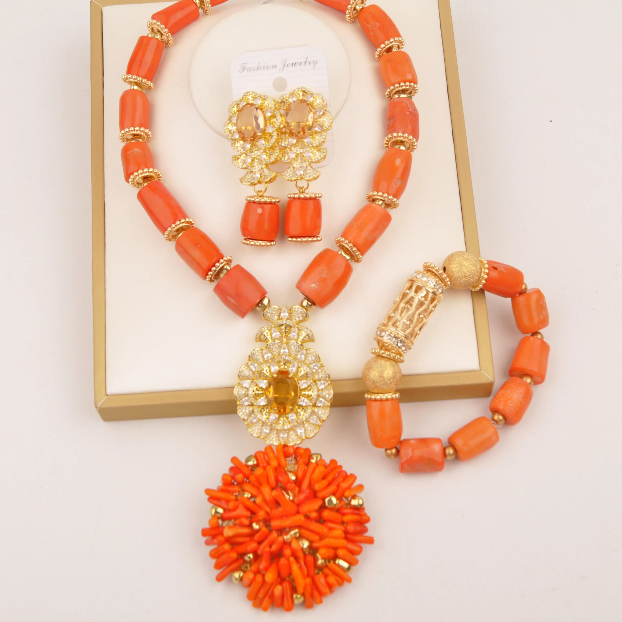 

Real Coral Jewelry set Nigerian Wedding Set Orange Wedding Jewelry Necklace African accessories