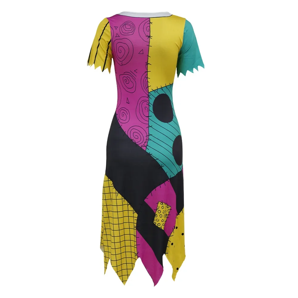 Costumes de cosplay d'Halloween pour filles, robe imprimée Sally Cos, jupe de Noël Cry Night, vêtements fantaisie
