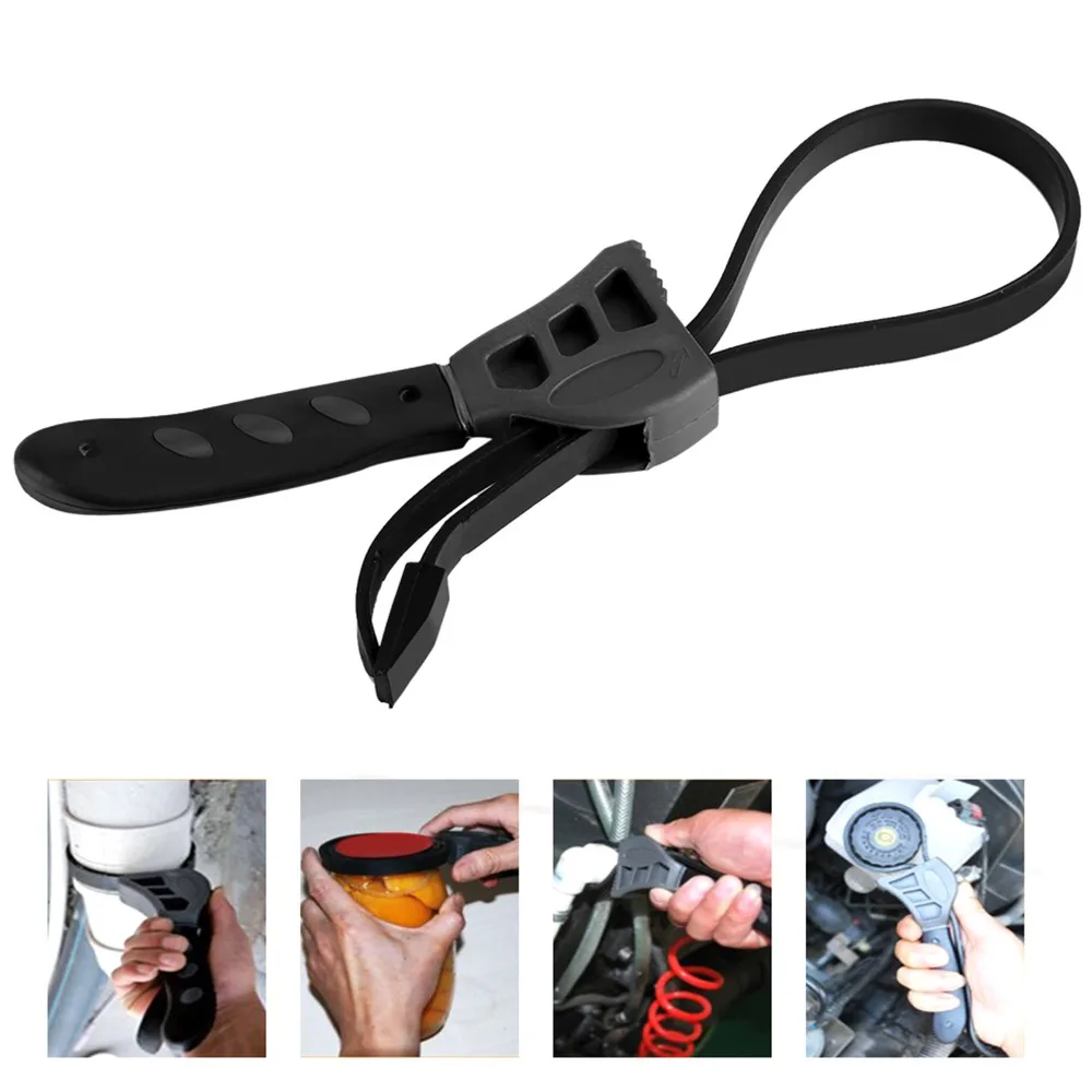 Multi-Purpose Universal Rubber Strap Wrench Rubber Adjustable Jar Opener Non-Slip Plastic Oil Filter Spanner Home Use