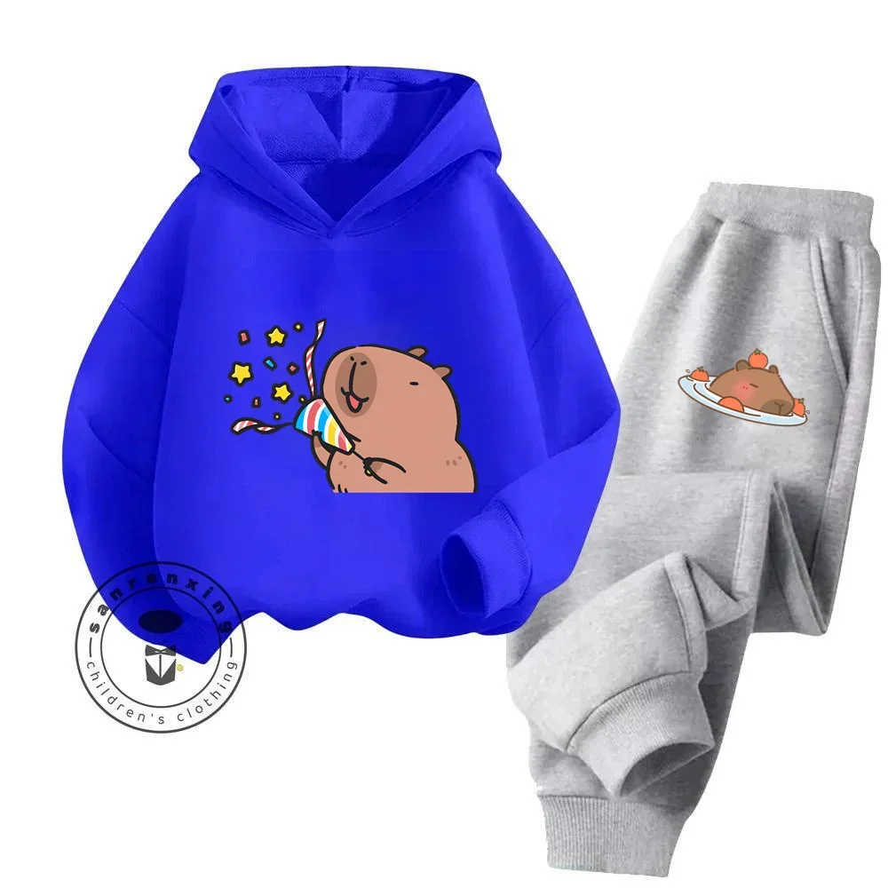 Capybara Capibara Pure Cotton Cartoon Hoodie + Pants Tracksuit Suitable for Children Aged 3-14 Worth Buying Kawaii Hoodie Set