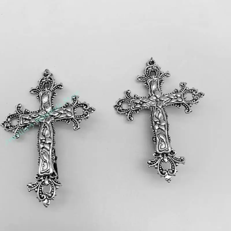 

R7UF Punk for Cross Hairpin Halloween Women Birthday Costume Theme Headwear Cli