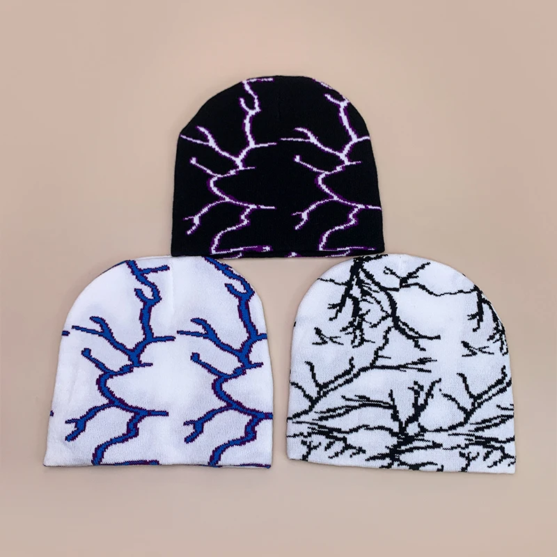 European Style Cool Lightning Knitted Hats Autumn and Winter New Unisex Warm Hip Hop Versatile Personal Fashion Street Beanies
