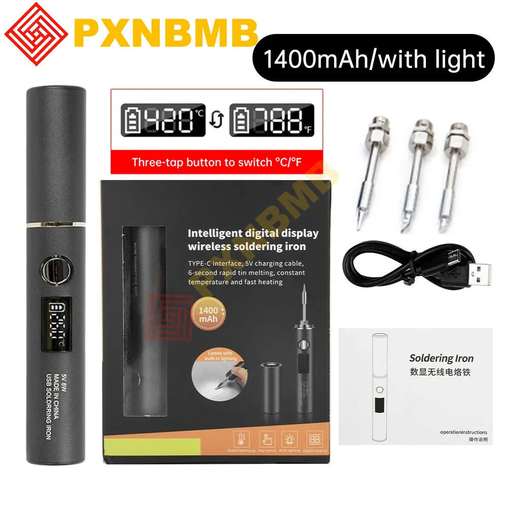

USB Soldering Iron Adjustable Temperature 260-420℃ Electric Soldering Iron Kit 850mAh/1400mAh Battery Solder Welding Iron Tool