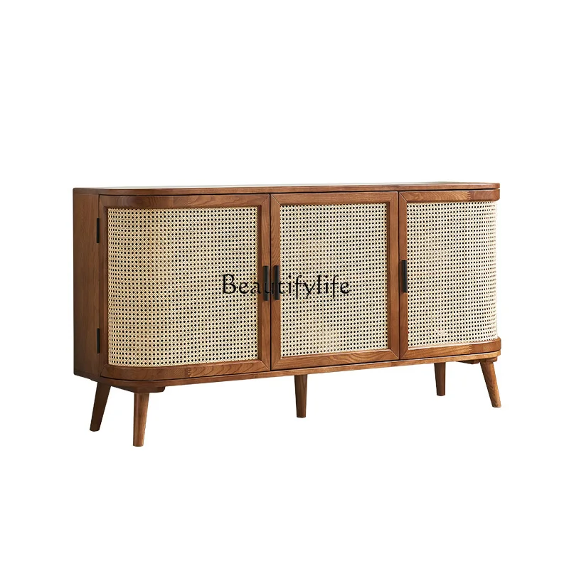 

Retro living room solid wood three-door locker Japanese side cabinet